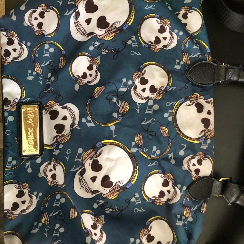Betsey Johnson Headphone Skulls Blue Handbag